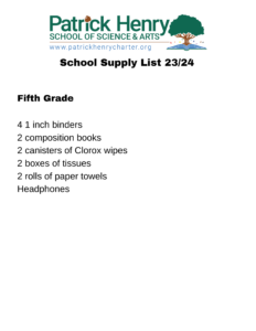 5th grade supply list