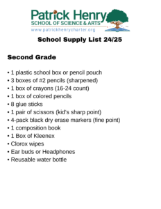 second grade supply list. click for pdf