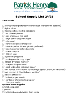 third grade supply list. click for pdf